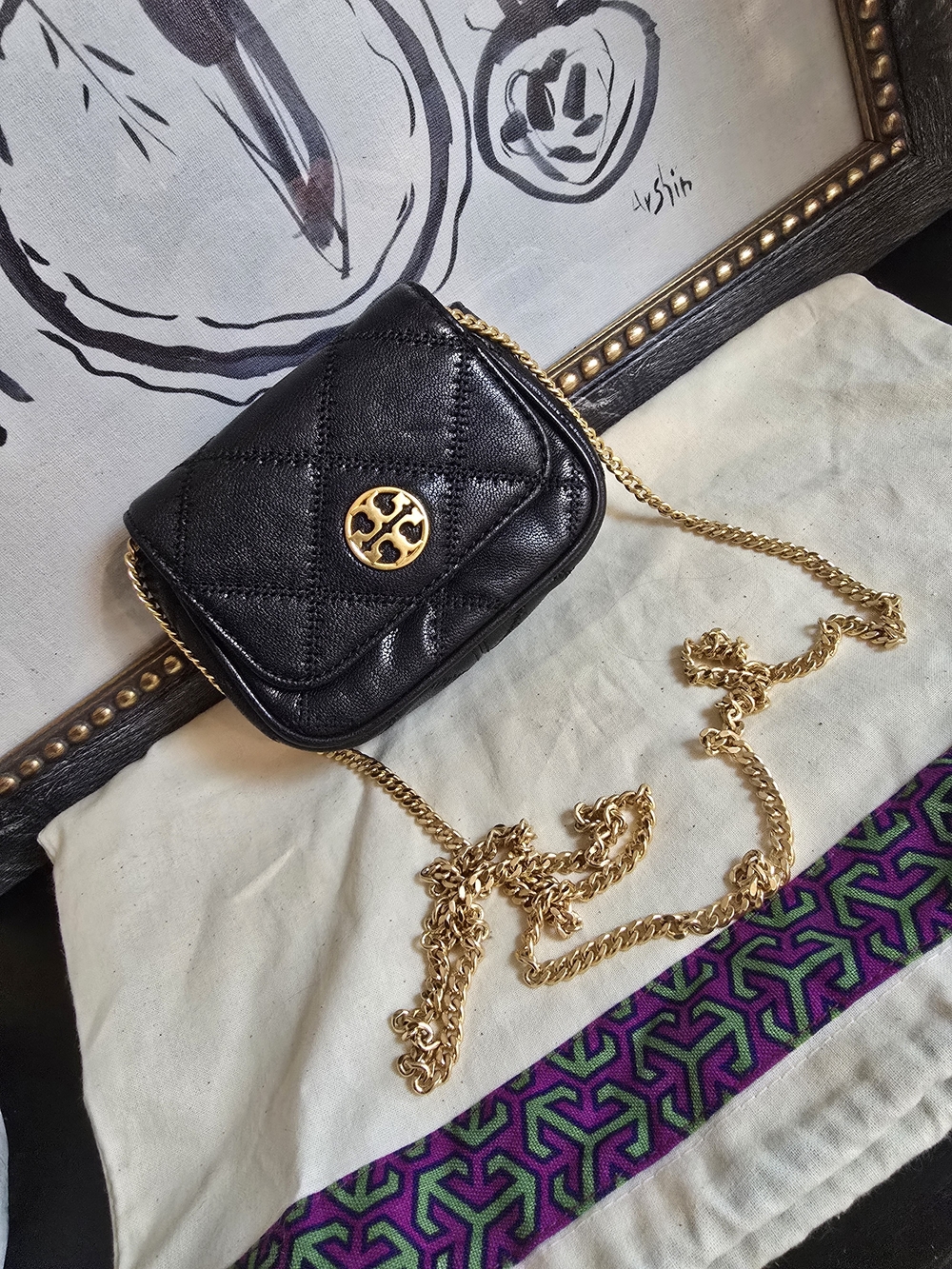 Tory Burch Willa Mini Top Handle Micro Flap Crossbody Bag Black Leather And Gold